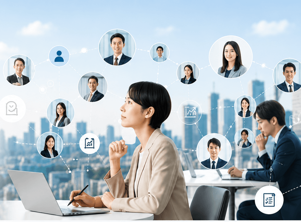ノートPCに向かい、社内に蓄積された求人・候補者の情報とつながる人材紹介会社の担当者